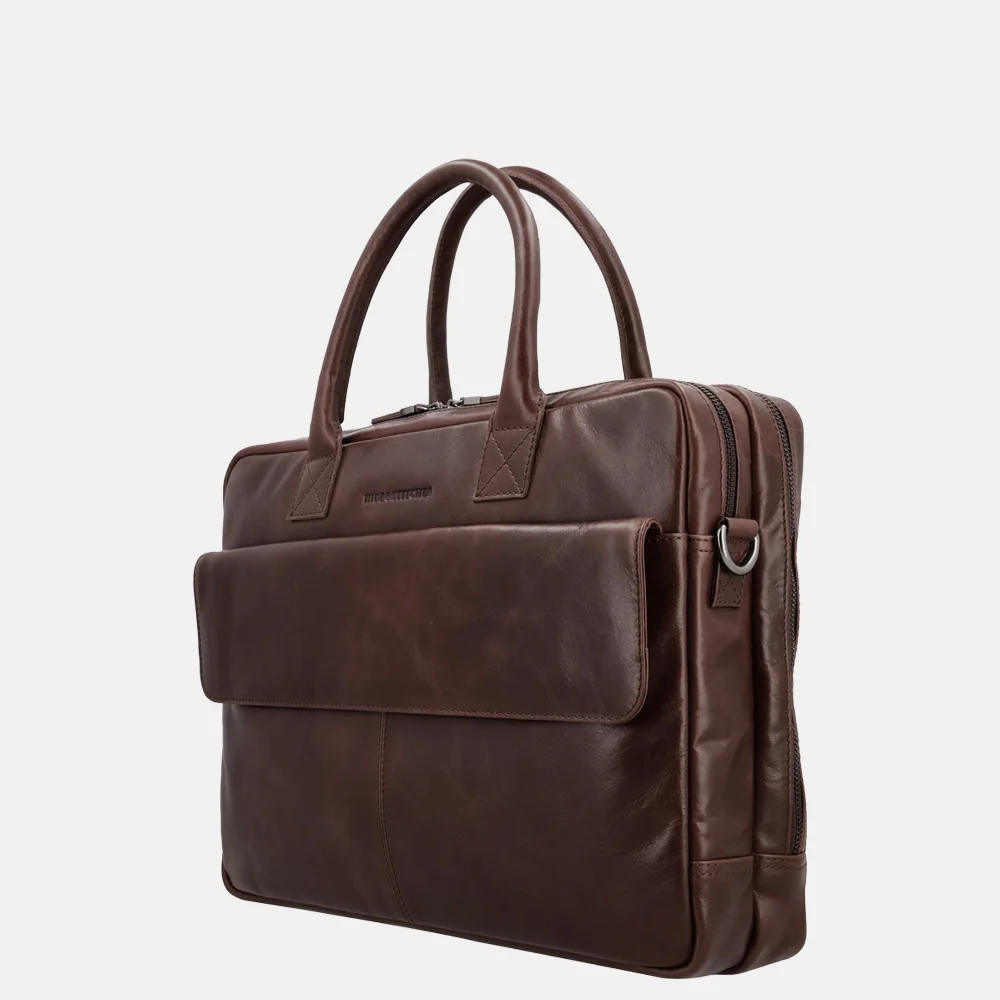 Hide & Stitches Porto laptoptas 15 inch donkerbruin bij Duifhuizen