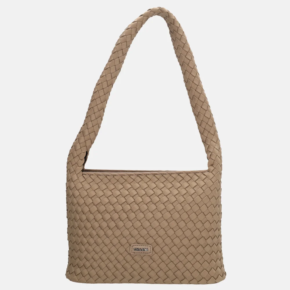 Charm London Madera schoudertas gevlochten neopreen taupe bij Duifhuizen