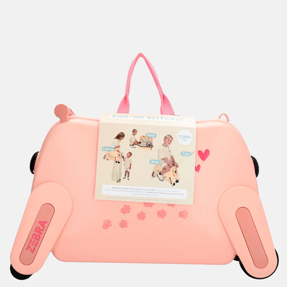 Zebra Trends rol handbagage zitkoffer roze bij Duifhuizen