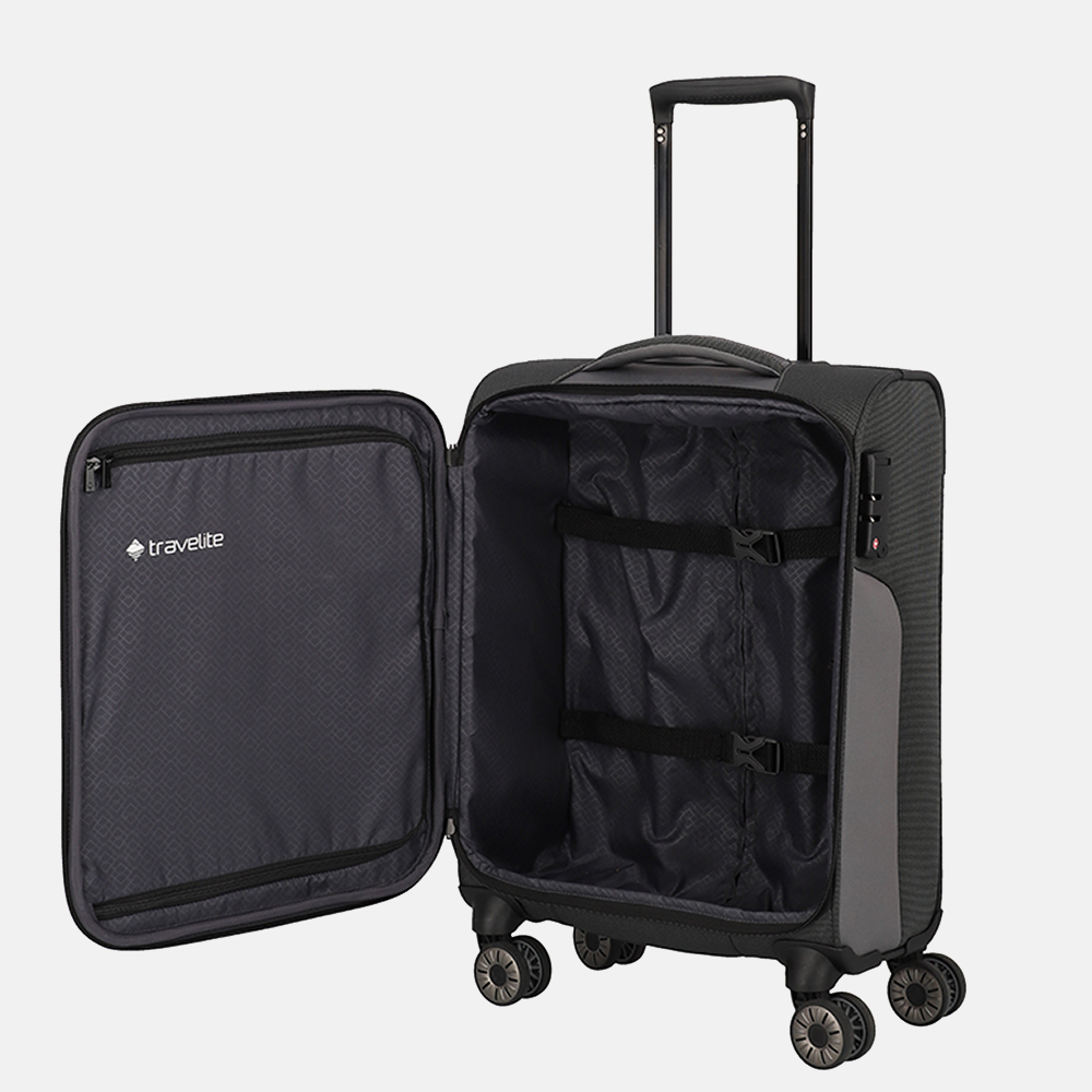 Travelite Viia handbagage koffer 55 cm anthracite bij Duifhuizen