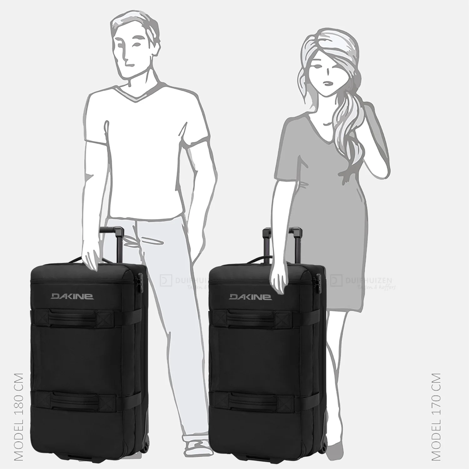 Dakine Split Roller bag 2.0 reistas op wielen 110 liter black bij Duifhuizen