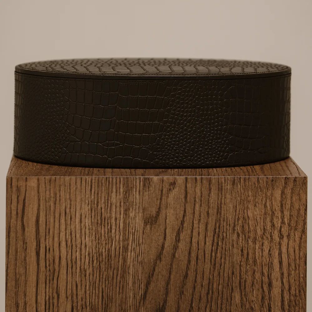 Chamada leren opbergbox ovaal croco large donkerbruin bij Duifhuizen