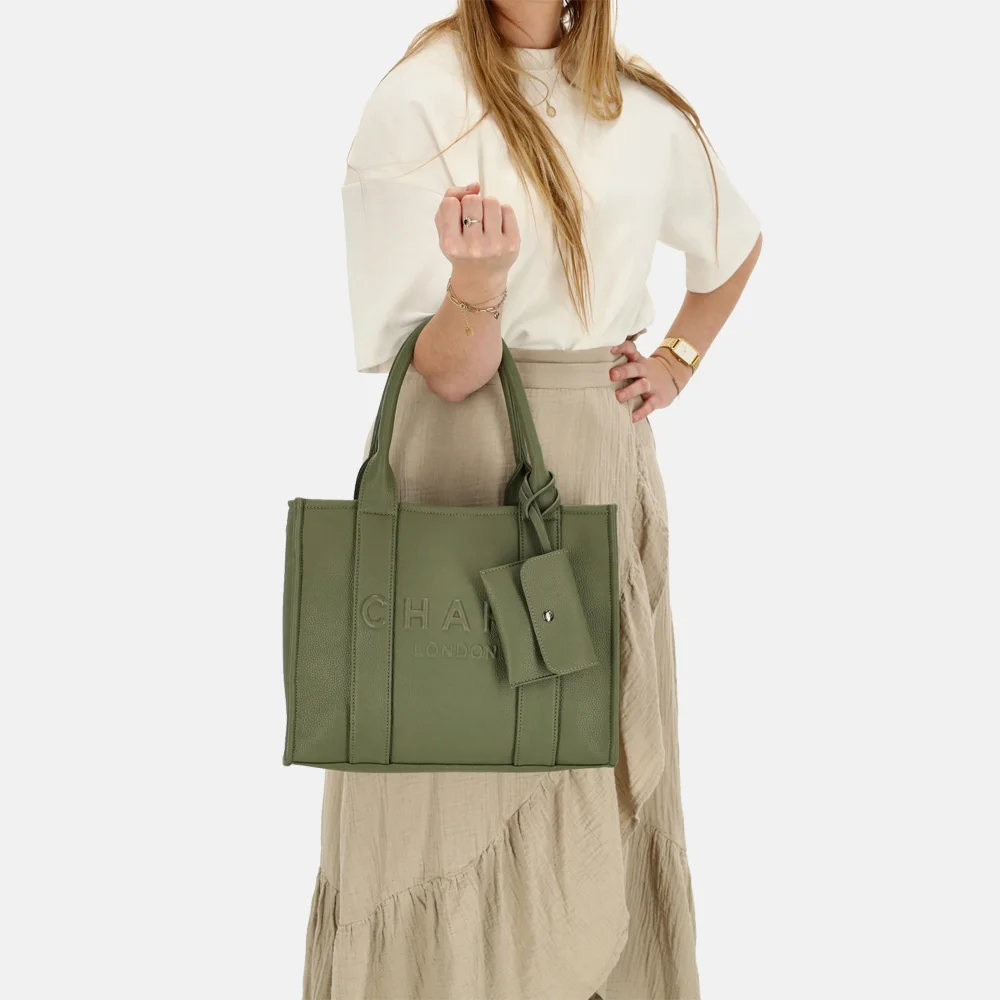 Charm London Debossed shopper M natuur groen bij Duifhuizen