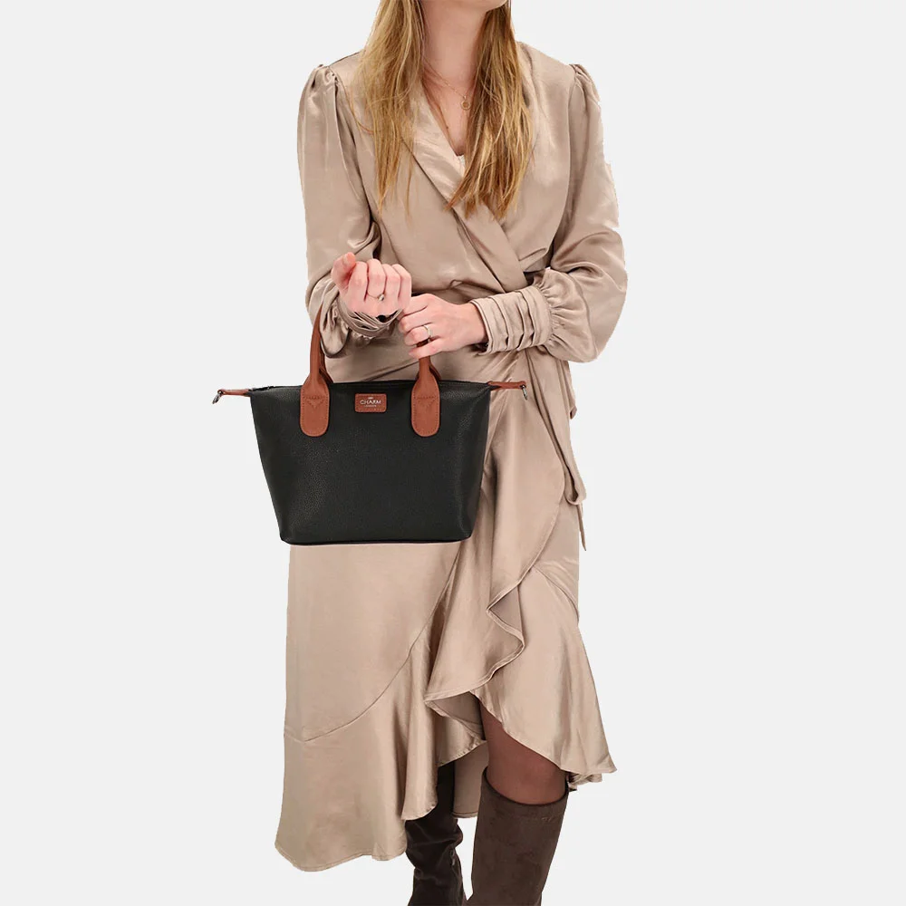Charm London Buckingham Palace handtas M zwart/cognac bij Duifhuizen