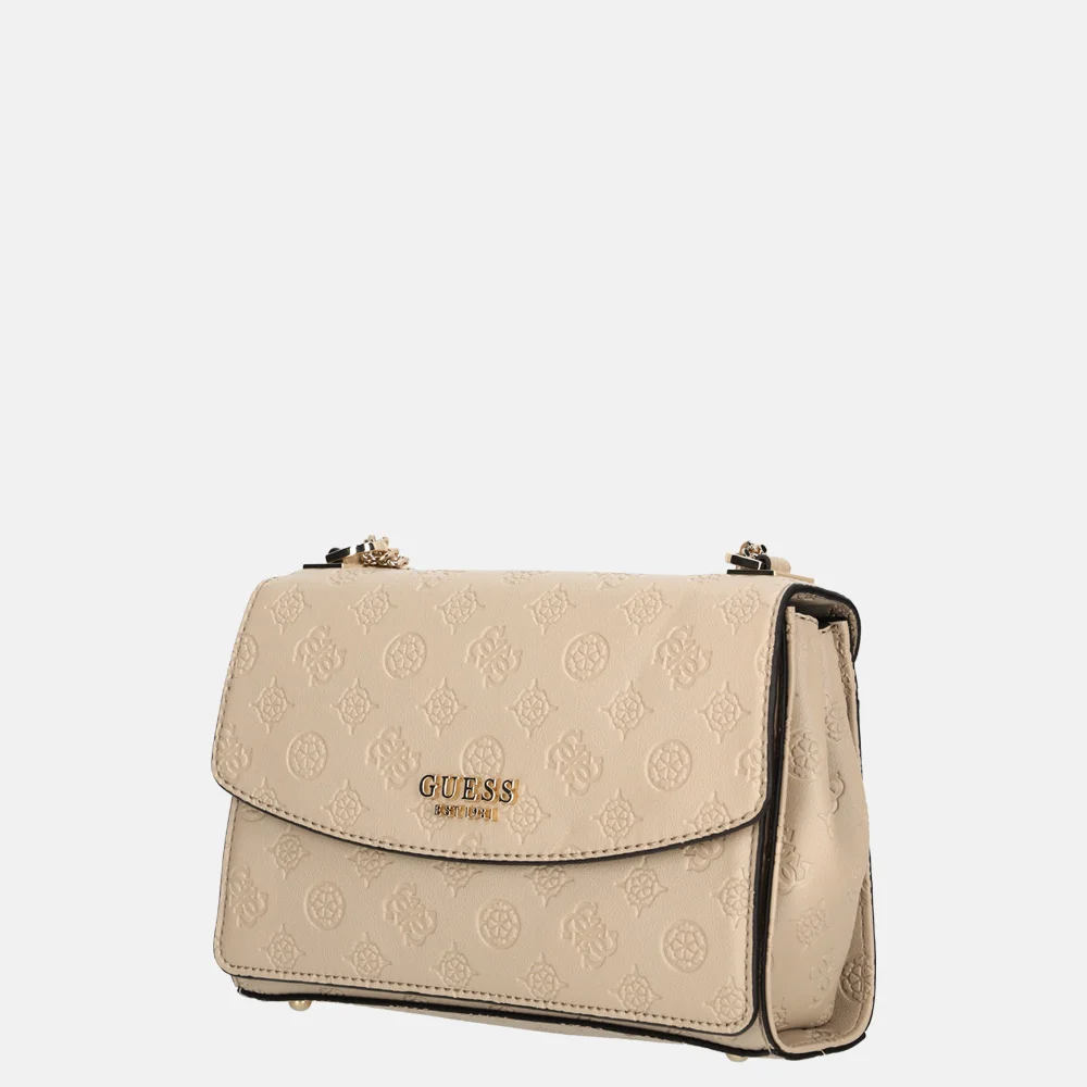 Guess Phoebe schoudertas simply taupe logo bij Duifhuizen