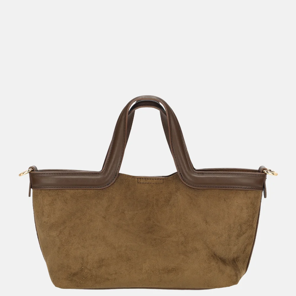 Firenze Suedine handtas taupe/coffee bij Duifhuizen