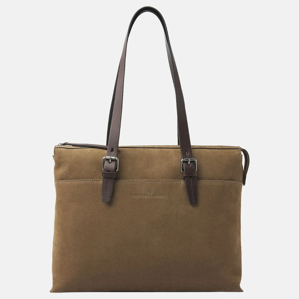 Castelijn en Beerens Nubuck schoudertas 15 inch taupe