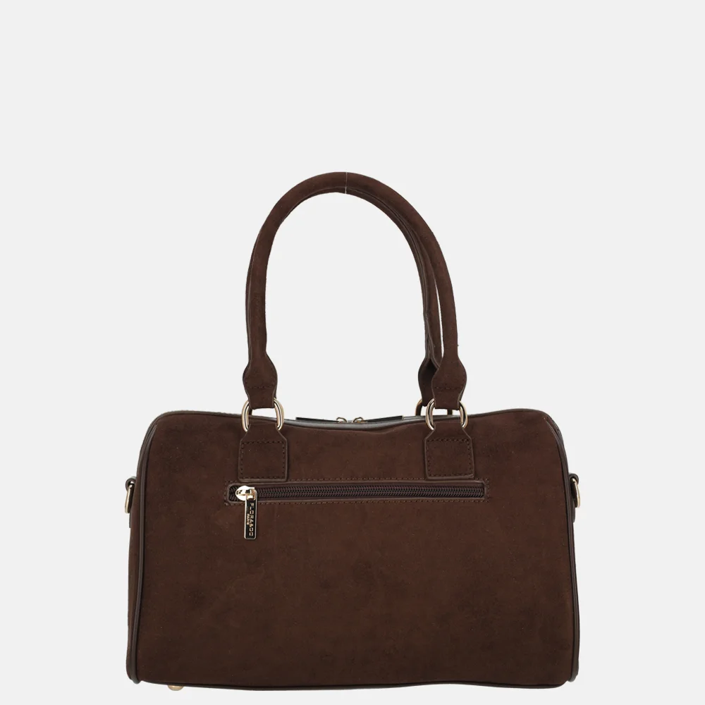 Flora & Co bowling suedine handtas studs chocolat bij Duifhuizen