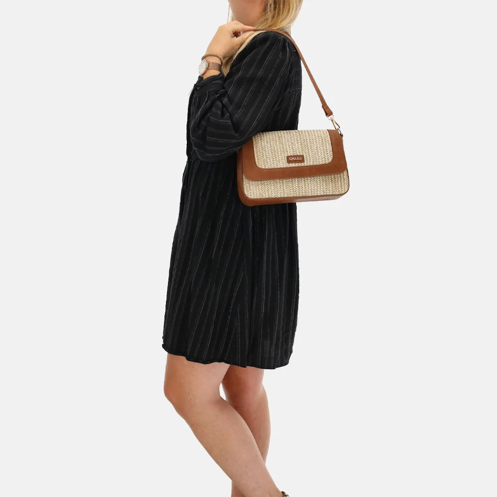 Charm London Hillingdon crossbody tas beige/cognac bij Duifhuizen