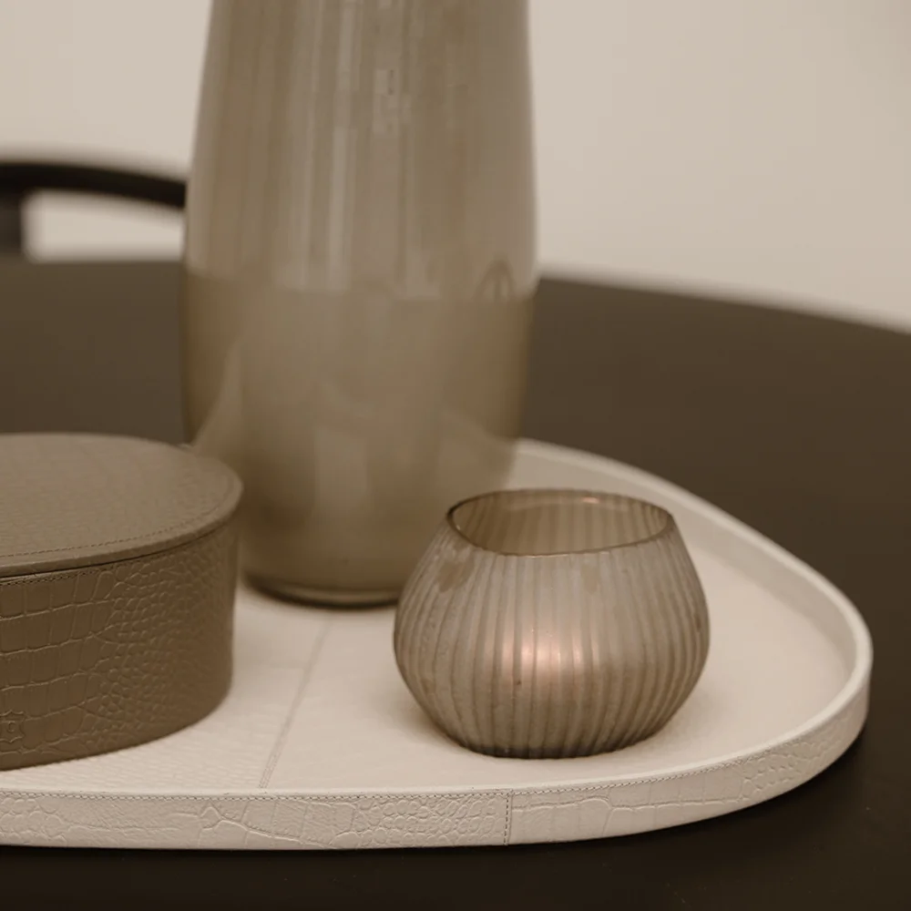 Chamada leren dienblad organisch croco XL beige bij Duifhuizen