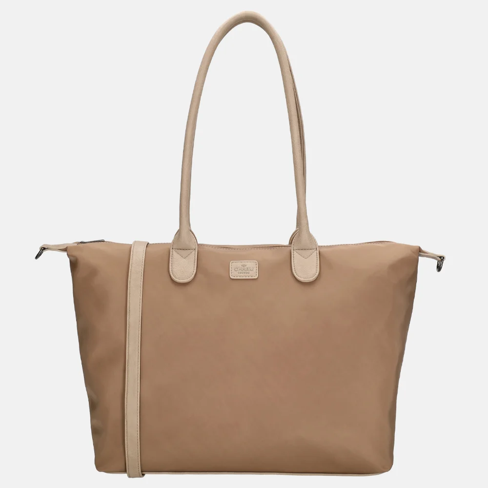 Charm London Buckingham Mono shopper met 15.6 inch laptopvak L lichttaupe