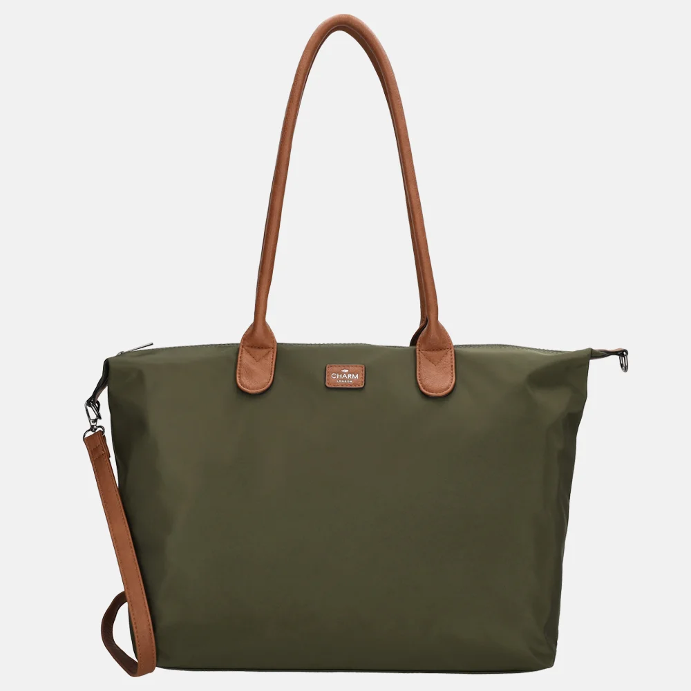 Charm London Buckingham shopper met 15.6 inch laptopvak L olijfgroen bij Duifhuizen