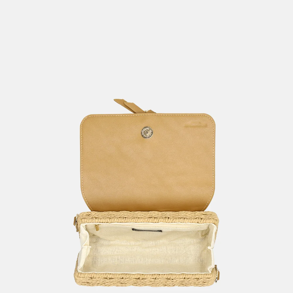 Flora & Co riet crossbody tas naturel/camel bij Duifhuizen