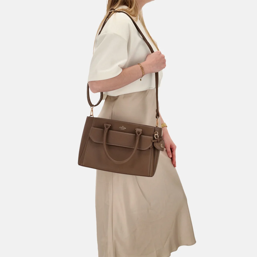 Charm London Cambridge handtas M mocca bij Duifhuizen