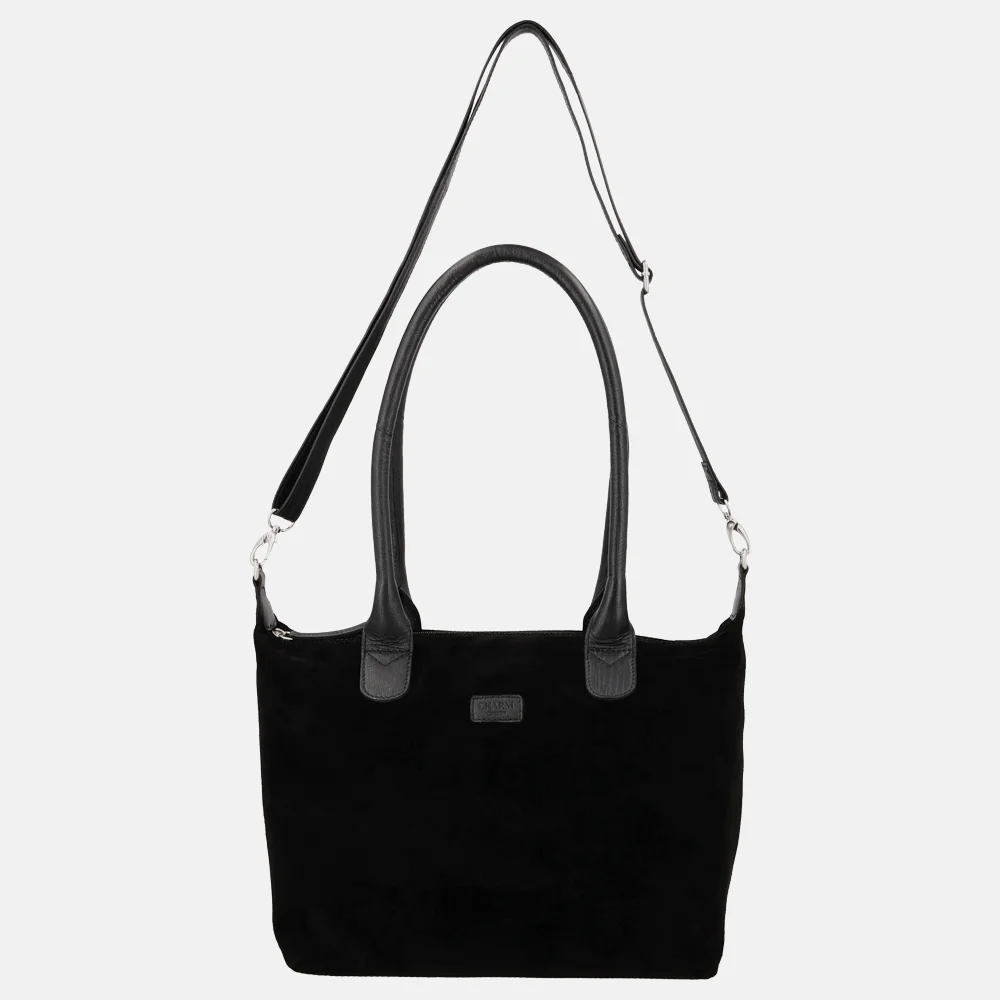 Charm London Buckingham Royal handtas M suede zwart bij Duifhuizen