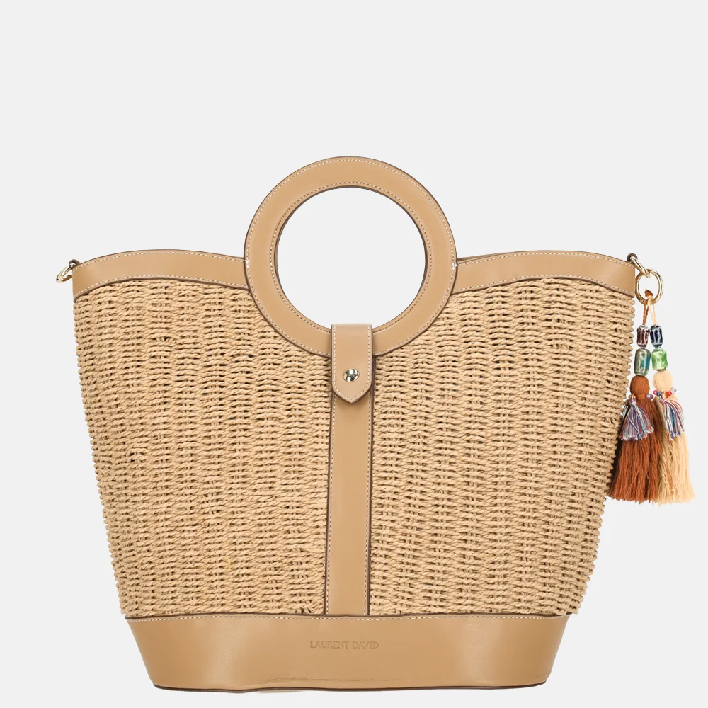 Laurent David Leo handtas raffia taupe bij Duifhuizen
