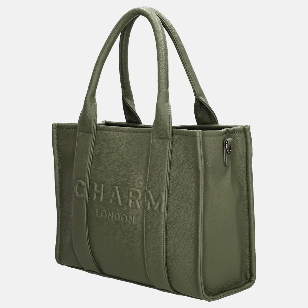 Charm London Debossed shopper M natuur groen bij Duifhuizen