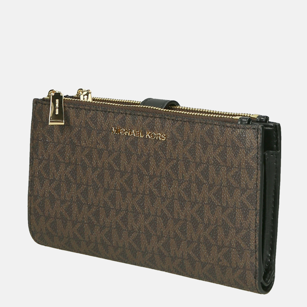 Michael Kors Jet Set Double Zip Wristlet portemonnee brown/black bij Duifhuizen