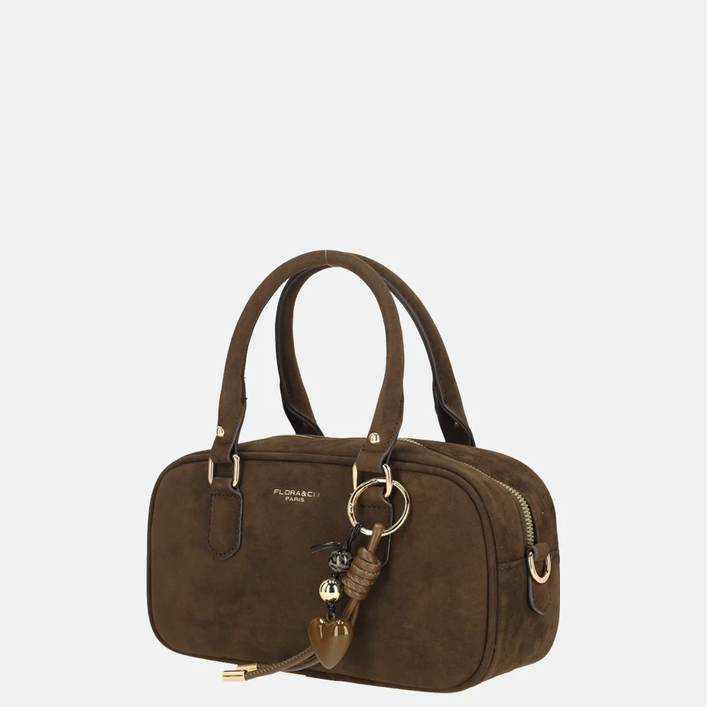 Flora & Co handtas suedine chocolat bij Duifhuizen