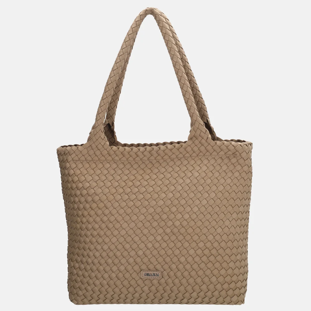 Charm London  Madera shopper gevlochten neopreen taupe bij Duifhuizen