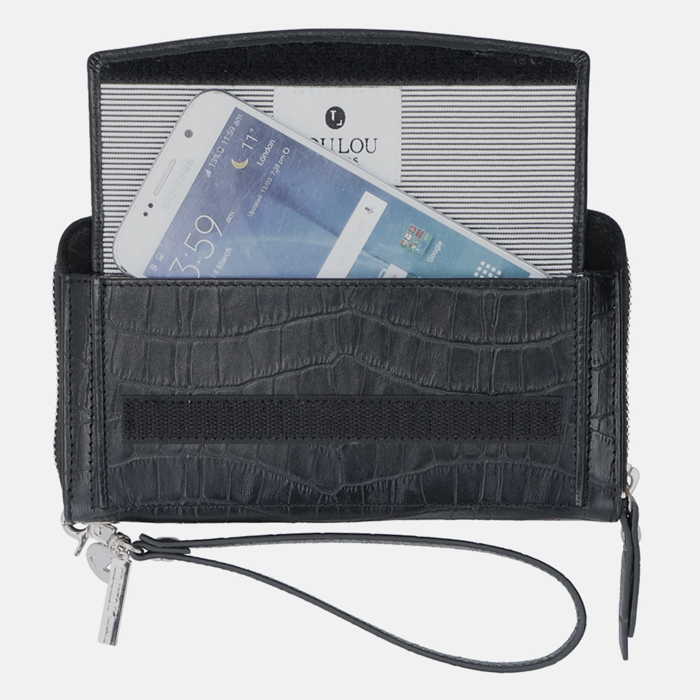 Loulou Essentiels Classy Croco portemonnee black bij Duifhuizen