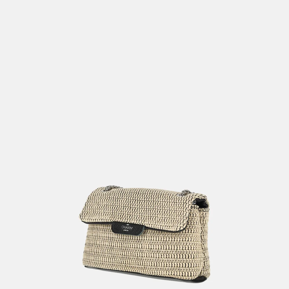 Charm London Raffia schoudertas zwart beige bij Duifhuizen