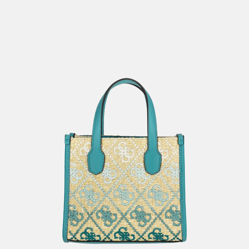 Guess Silvana handtas mini teal logo bij Duifhuizen