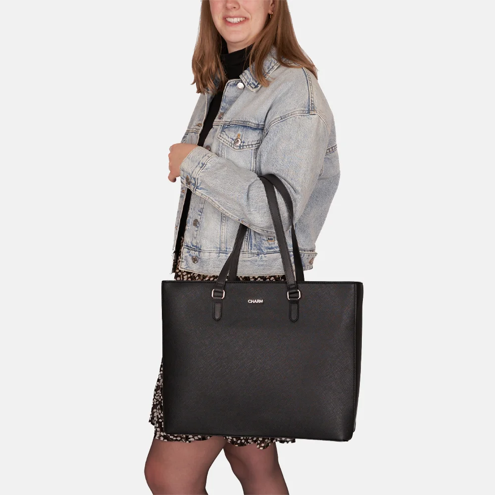 Charm London Saffiano shopper L zwart bij Duifhuizen