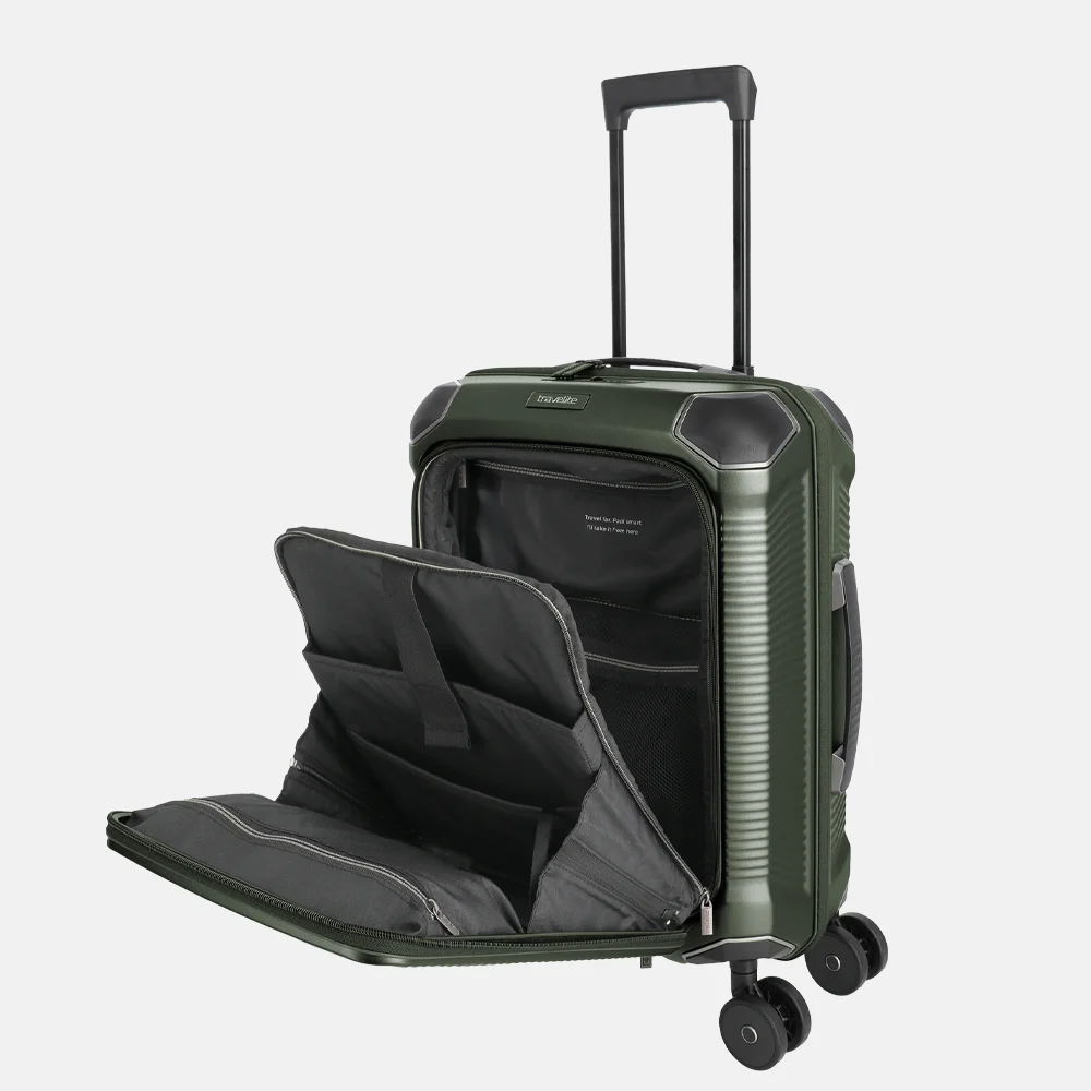 Travelite Millennium Frontpocket handbagage koffer 55 cm 15 inch pine green bij Duifhuizen