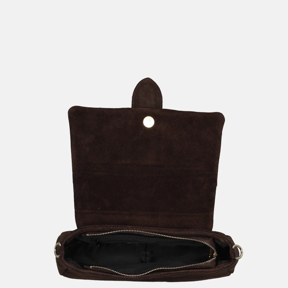 Charm London overslag schoudertas suede donkerbruin bij Duifhuizen