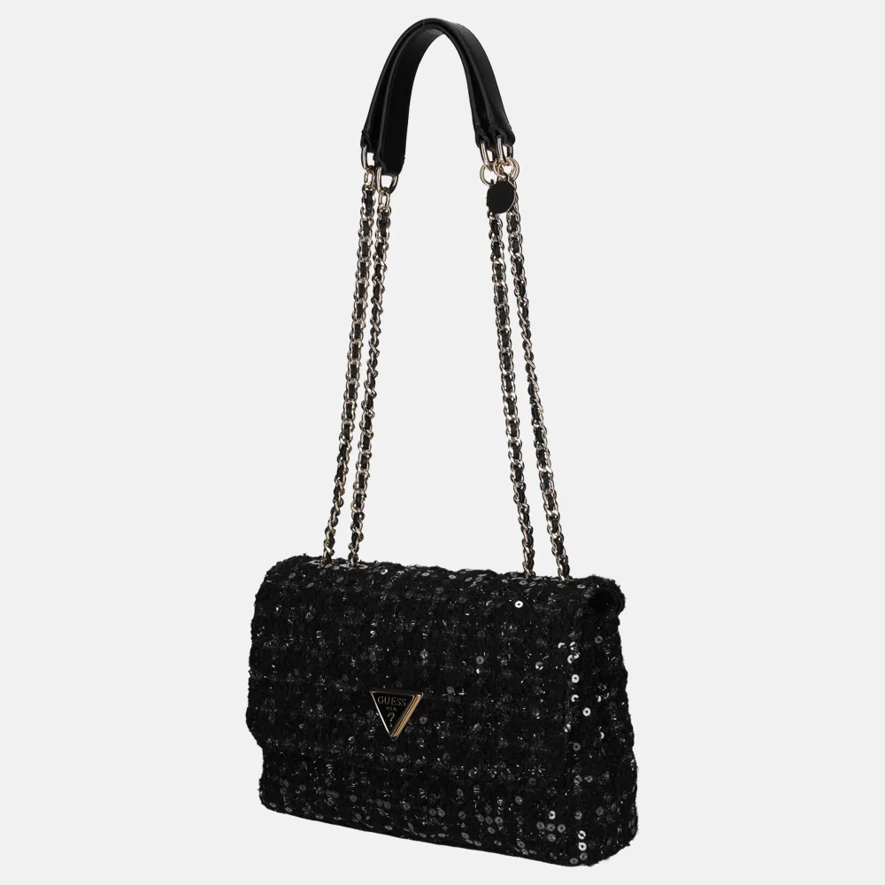 Guess Giully schoudertas glitter black gold bij Duifhuizen