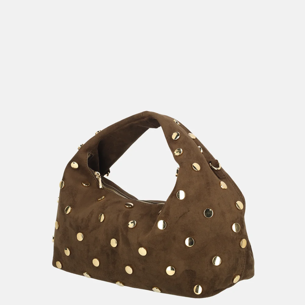Flora & Co suedine buideltas studs chocolat bij Duifhuizen