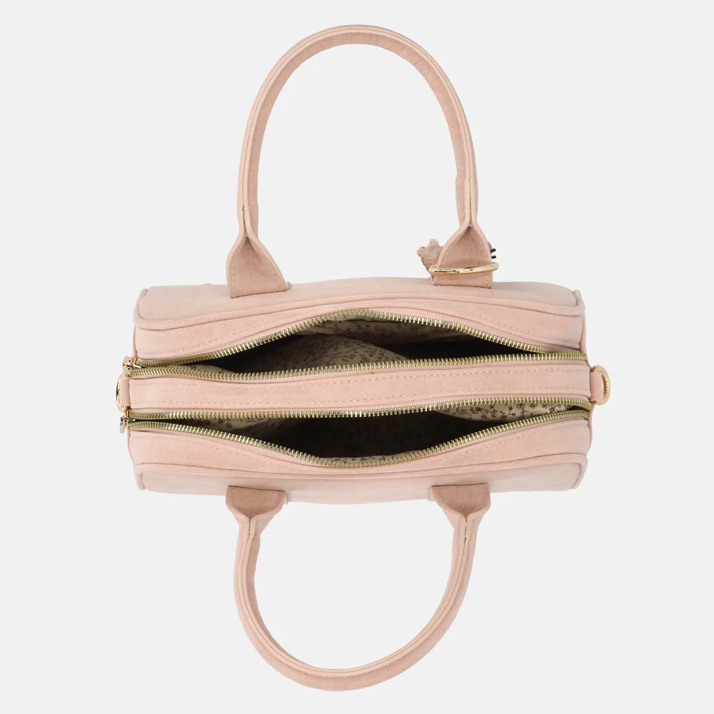 Flora & Co handtas bowling suedine pink bij Duifhuizen