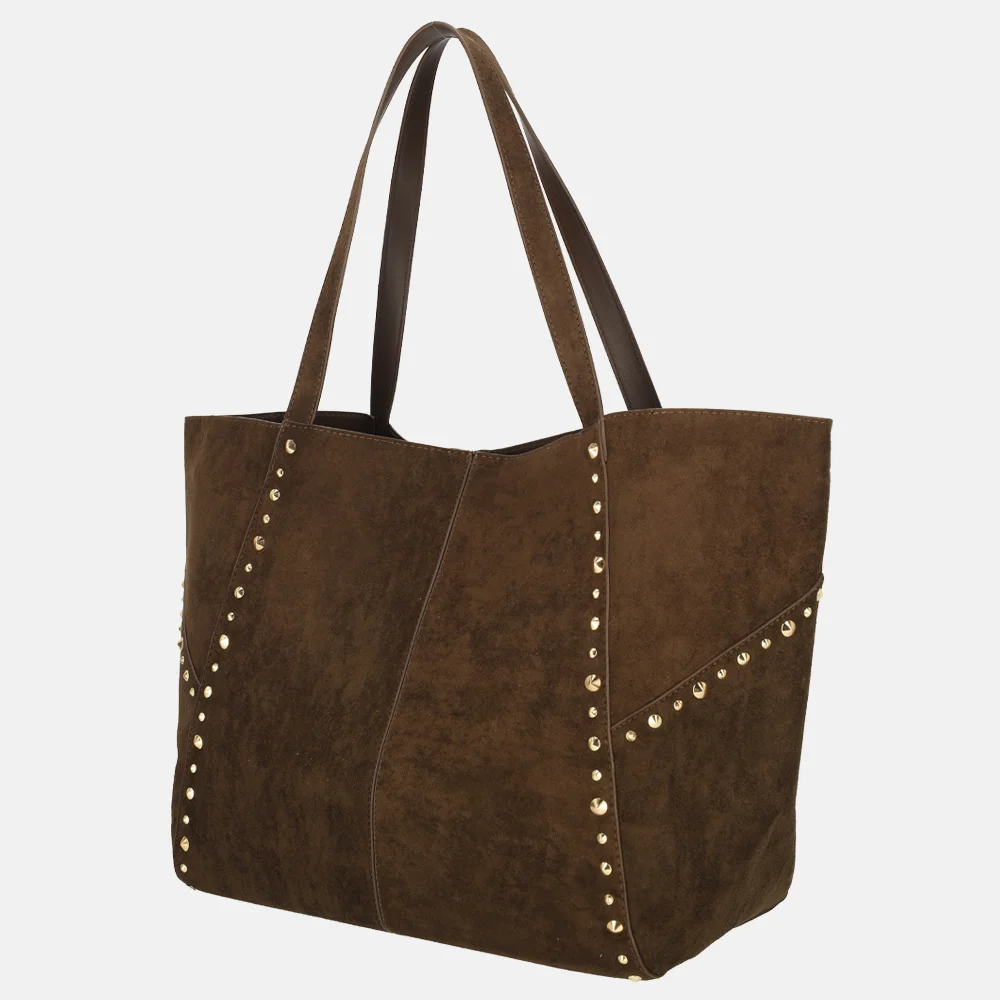 Firenze shopper suedine studs L coffee bij Duifhuizen