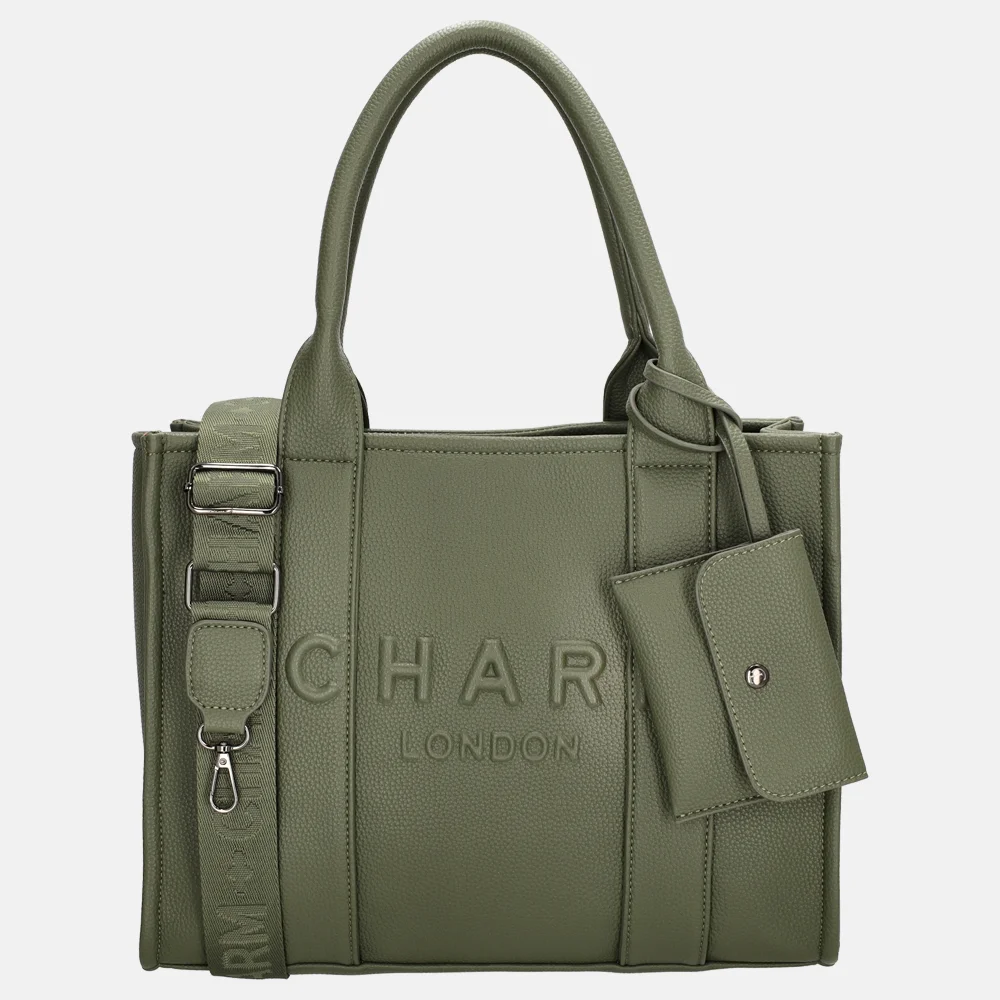 Charm London Debossed shopper M natuur groen bij Duifhuizen