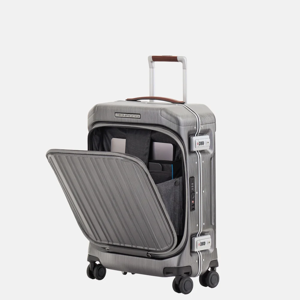 Piquadro handbagage koffer met voorvak 55 cm ncu nero bij Duifhuizen
