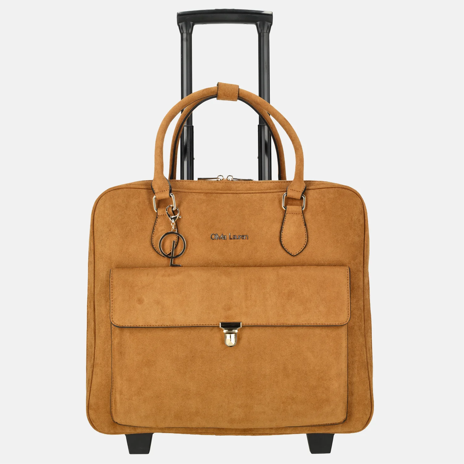 Olivia Lauren business trolley 43 CM 16 inch suedine cognac bij Duifhuizen