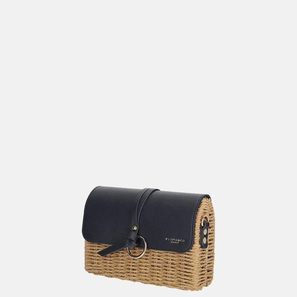 Flora & Co riet crossbody tas naturel/blue bij Duifhuizen