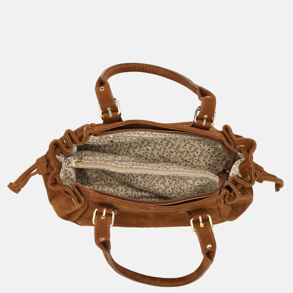 Flora & Co Suedine schoudertas camel bij Duifhuizen